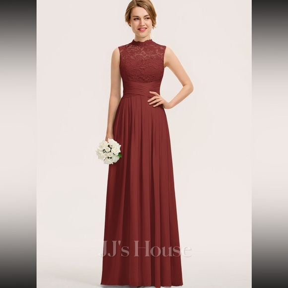 JJ’s House Bridesmaid high neck lace and chiffon dress - Picture 2 of 5